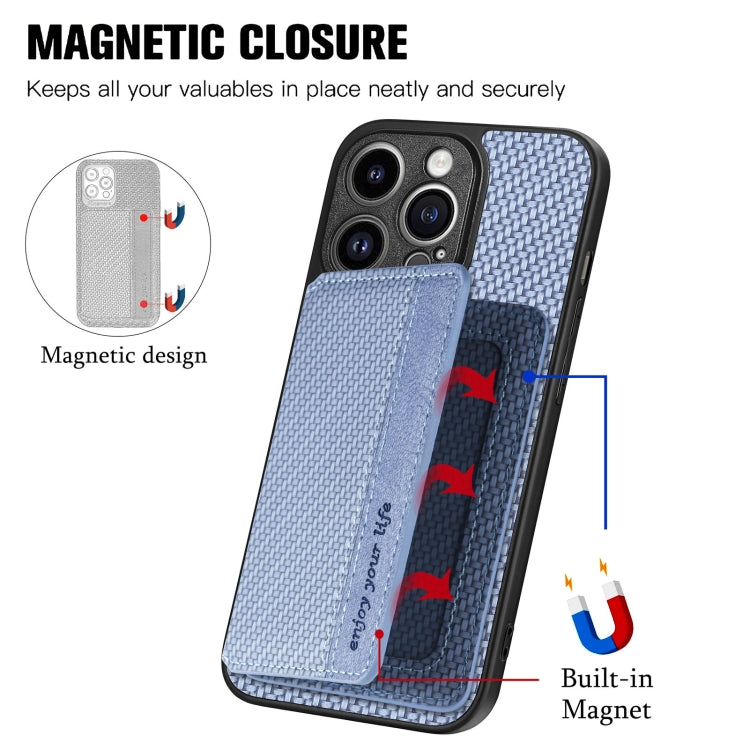 For iPhone 14 Pro Carbon Fiber Magnetic Card Bag Phone Case