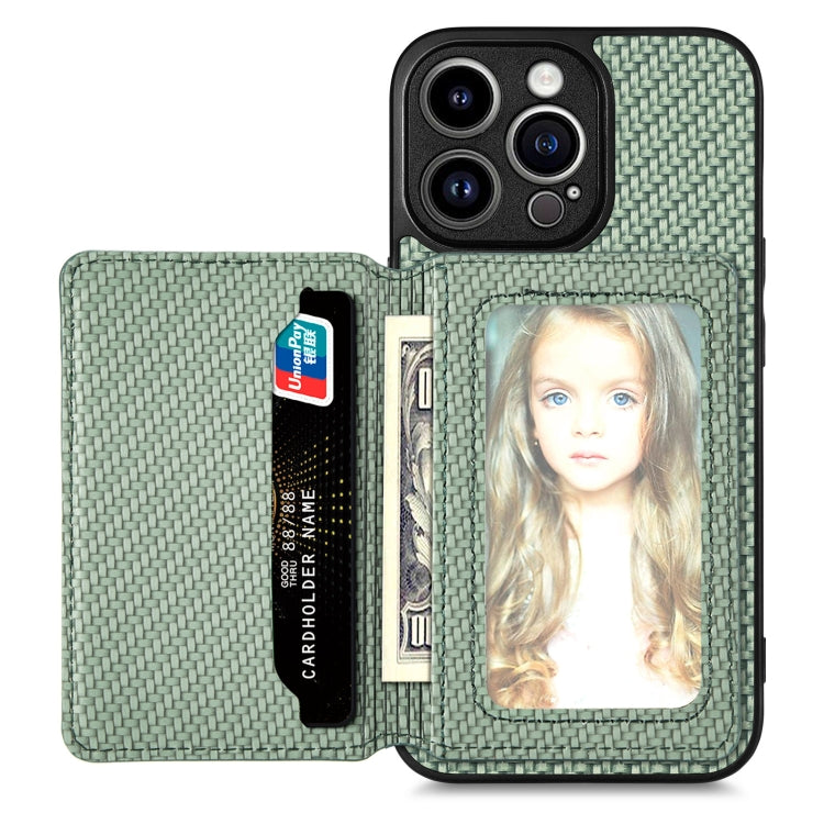 For iPhone 14 Pro Carbon Fiber Magnetic Card Bag Phone Case