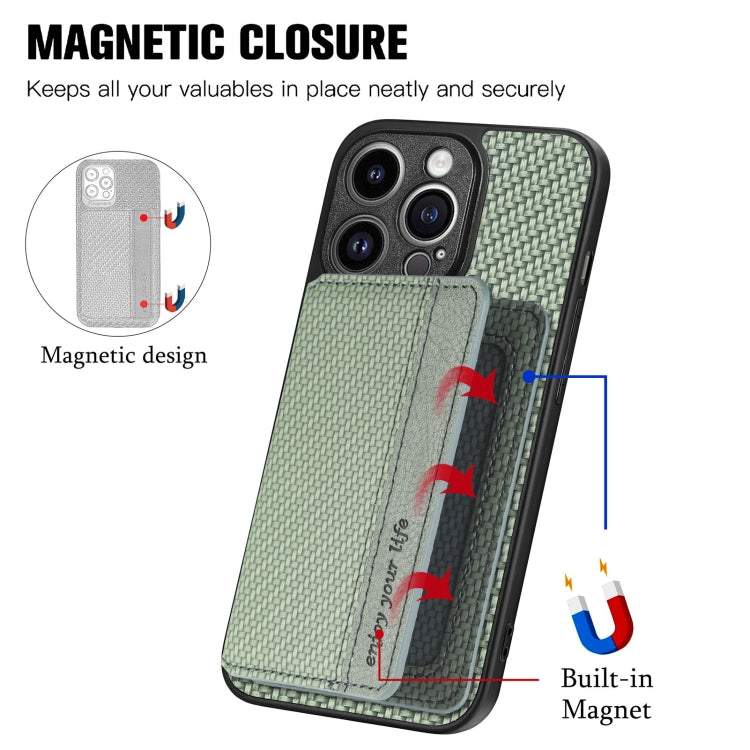 For iPhone 14 Pro Carbon Fiber Magnetic Card Bag Phone Case