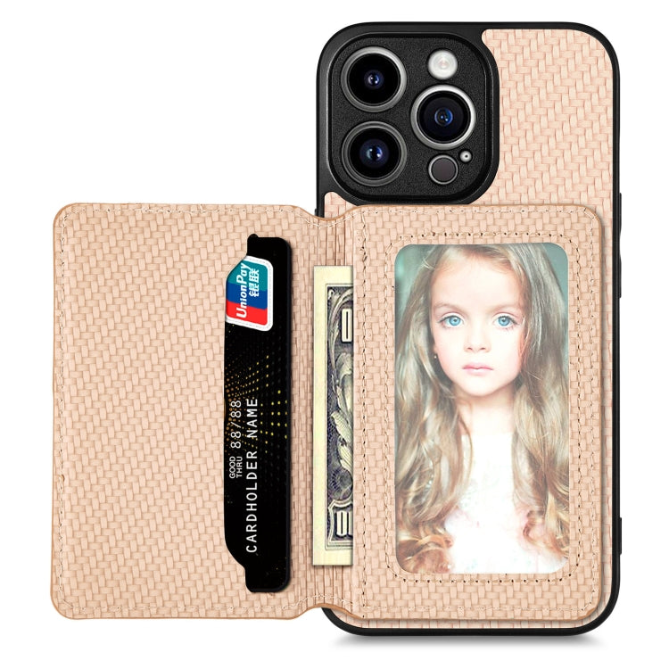 For iPhone 14 Pro Carbon Fiber Magnetic Card Bag Phone Case