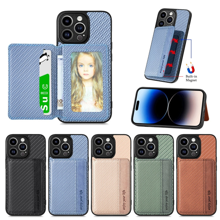 For iPhone 14 Pro Carbon Fiber Magnetic Card Bag Phone Case