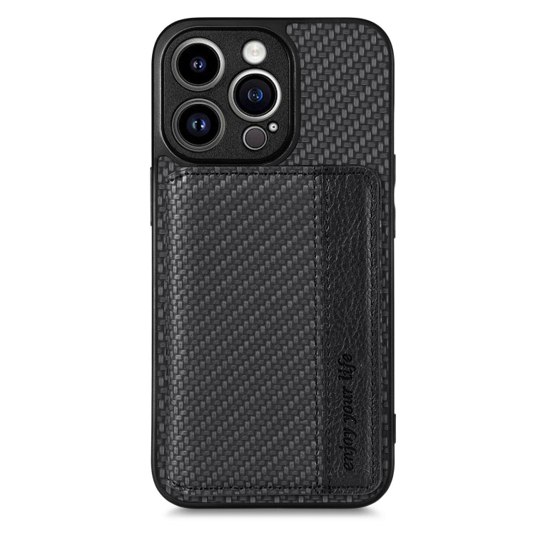 For iPhone 14 Pro Max Carbon Fiber Magnetic Card Bag Phone Case