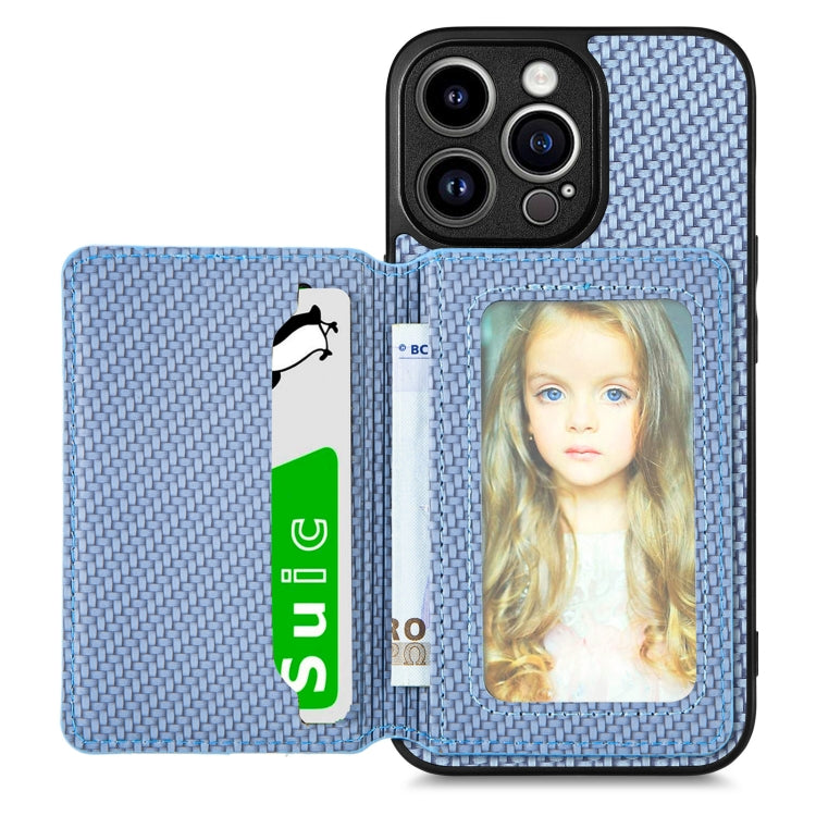 For iPhone 14 Pro Max Carbon Fiber Magnetic Card Bag Phone Case
