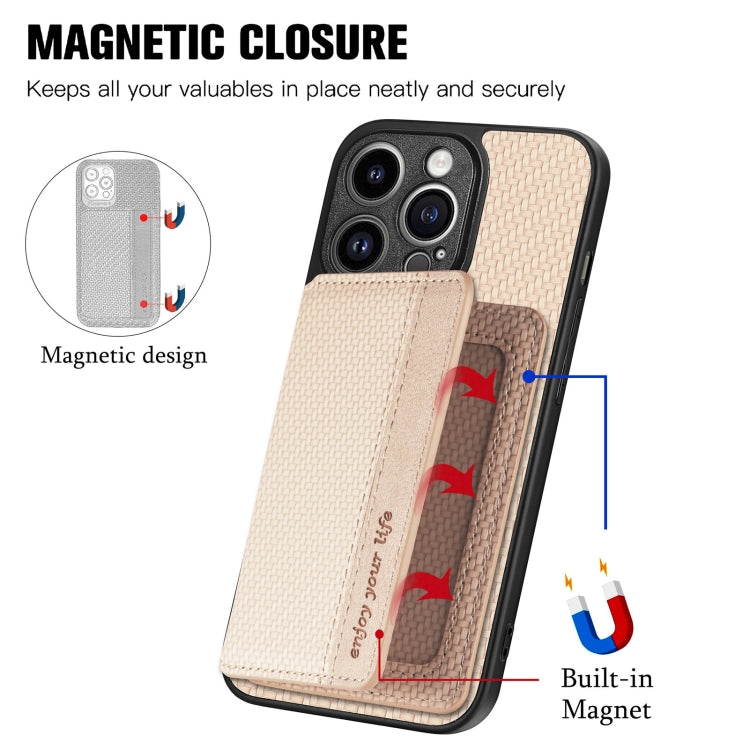 For iPhone 14 Pro Max Carbon Fiber Magnetic Card Bag Phone Case
