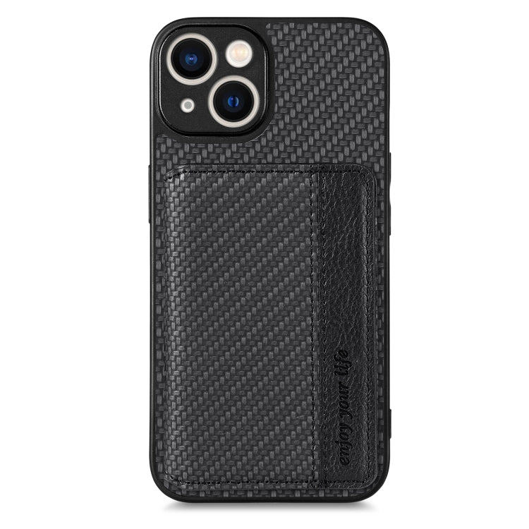 For iPhone 13 Carbon Fiber Magnetic Card Bag Phone Case
