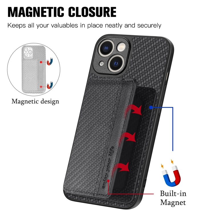 For iPhone 13 Carbon Fiber Magnetic Card Bag Phone Case