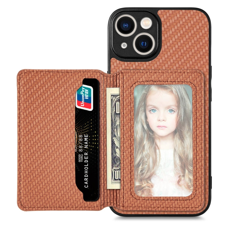 For iPhone 13 Carbon Fiber Magnetic Card Bag Phone Case