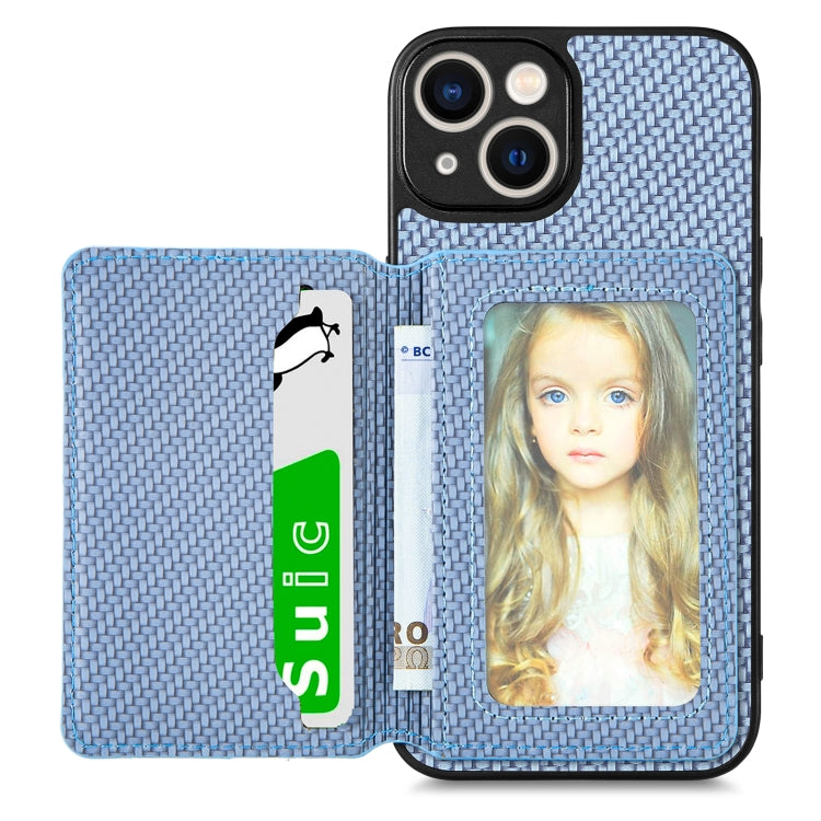 For iPhone 13 Carbon Fiber Magnetic Card Bag Phone Case