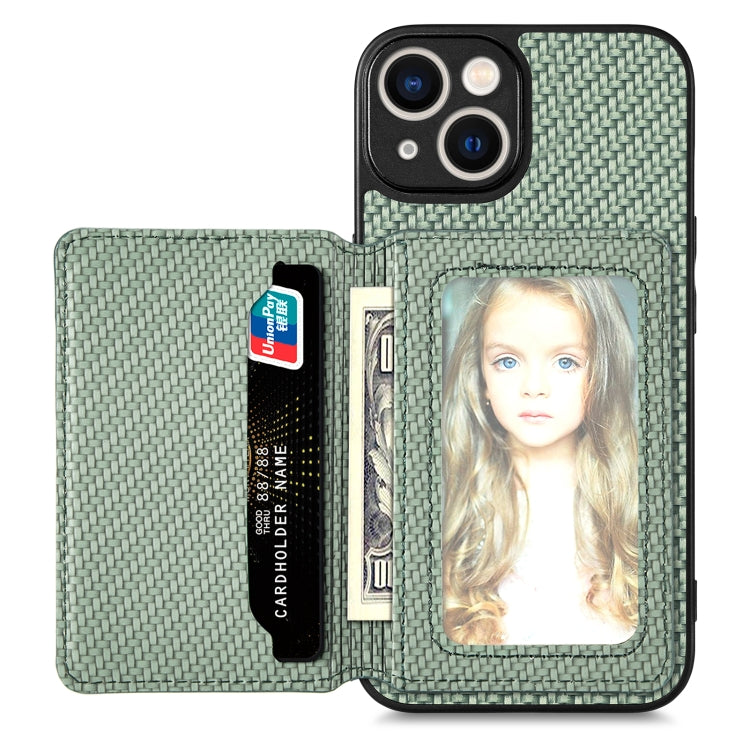 For iPhone 13 Carbon Fiber Magnetic Card Bag Phone Case