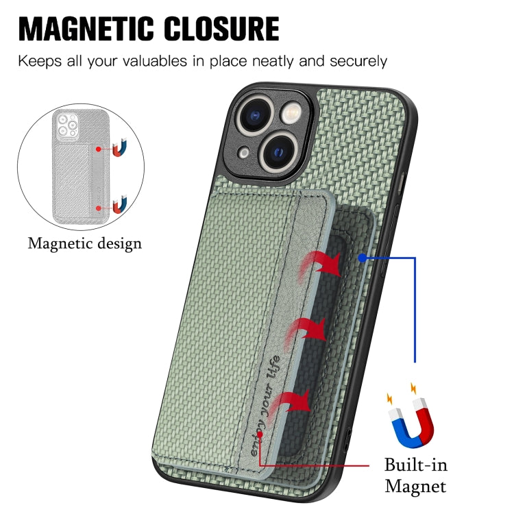 For iPhone 13 mini Carbon Fiber Magnetic Card Bag Phone Case