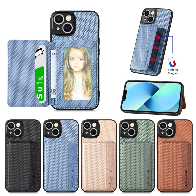 For iPhone 13 mini Carbon Fiber Magnetic Card Bag Phone Case