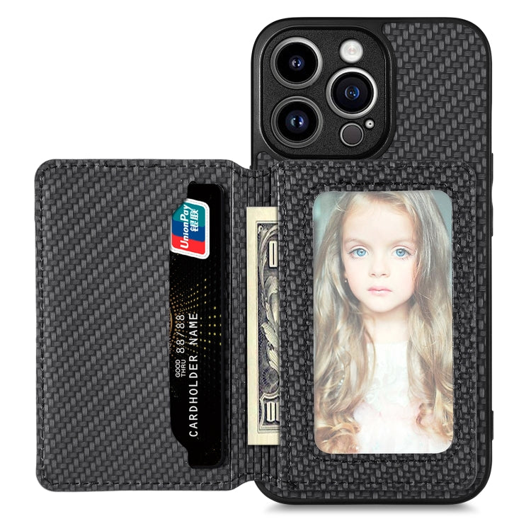For iPhone 13 Pro Carbon Fiber Magnetic Card Bag Phone Case