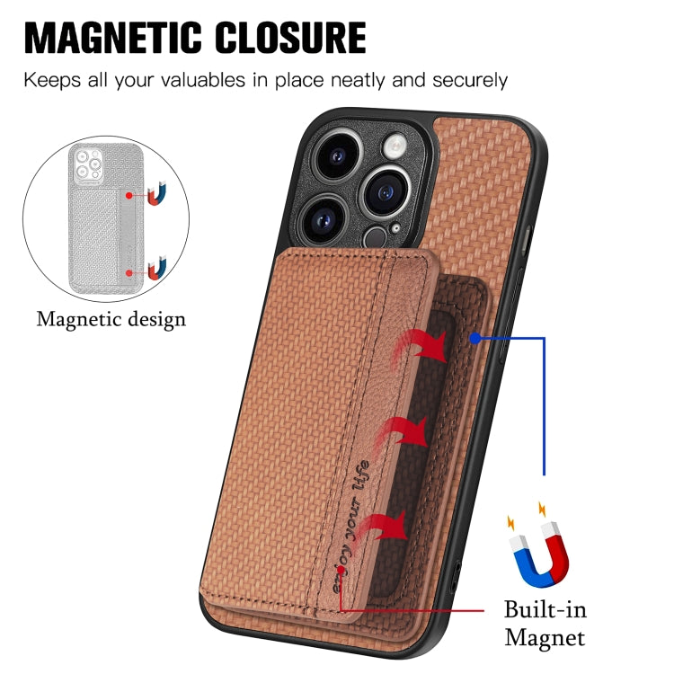 For iPhone 13 Pro Carbon Fiber Magnetic Card Bag Phone Case