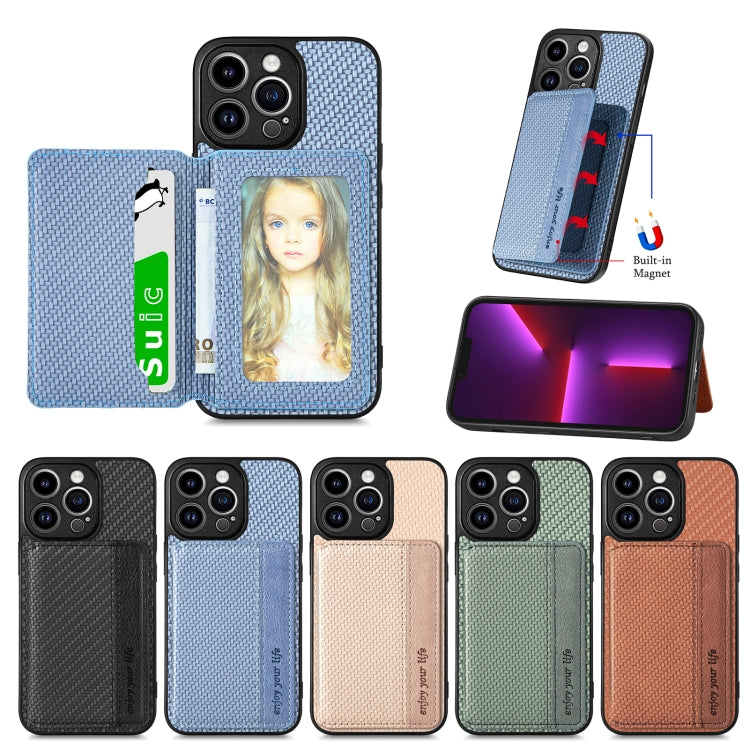 For iPhone 13 Pro Carbon Fiber Magnetic Card Bag Phone Case