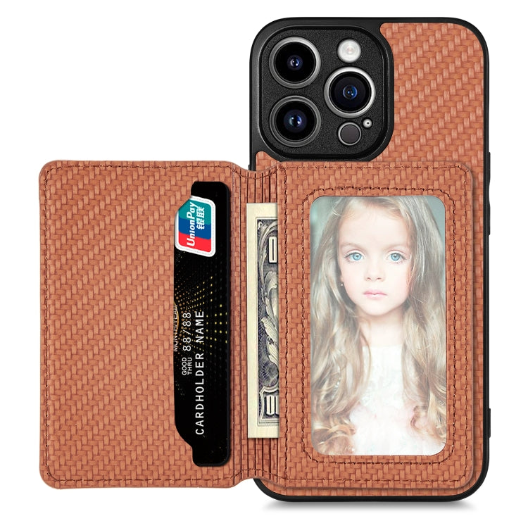 For iPhone 13 Pro Max Carbon Fiber Magnetic Card Bag Phone Case