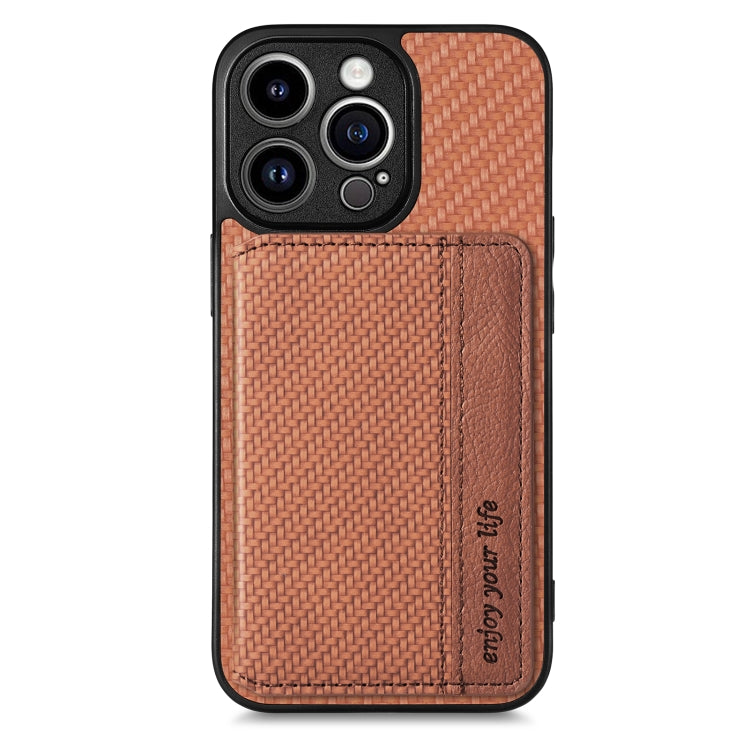 For iPhone 13 Pro Max Carbon Fiber Magnetic Card Bag Phone Case
