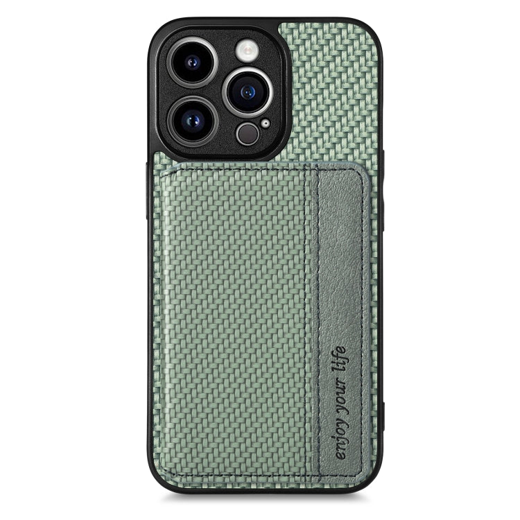 For iPhone 13 Pro Max Carbon Fiber Magnetic Card Bag Phone Case