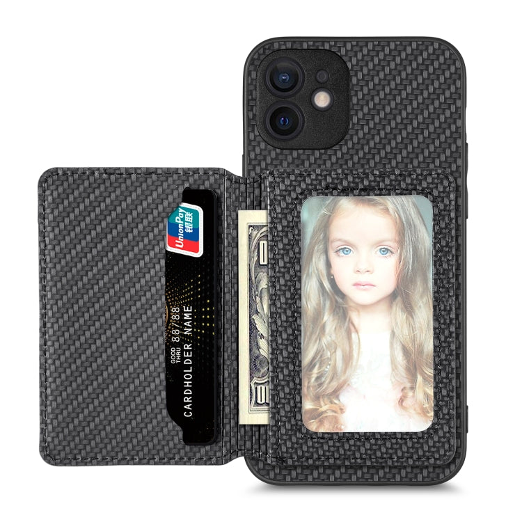 For iPhone 12 Carbon Fiber Magnetic Card Bag Phone Case