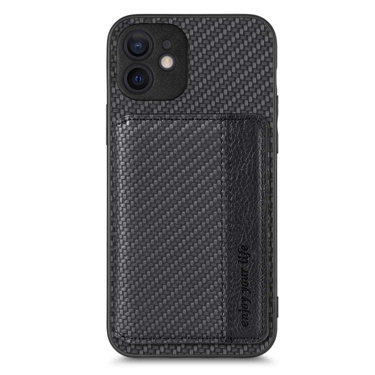 For iPhone 12 Carbon Fiber Magnetic Card Bag Phone Case