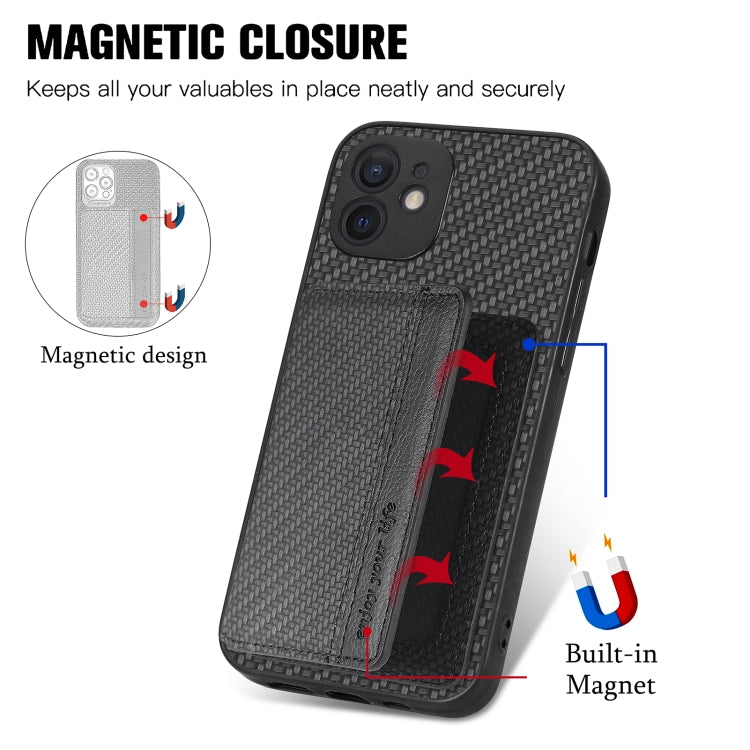 For iPhone 12 Carbon Fiber Magnetic Card Bag Phone Case