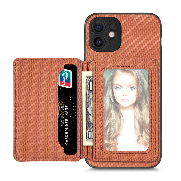 For iPhone 12 Carbon Fiber Magnetic Card Bag Phone Case