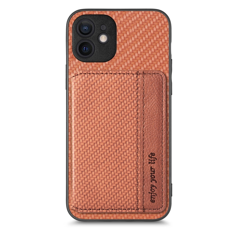 For iPhone 12 Carbon Fiber Magnetic Card Bag Phone Case