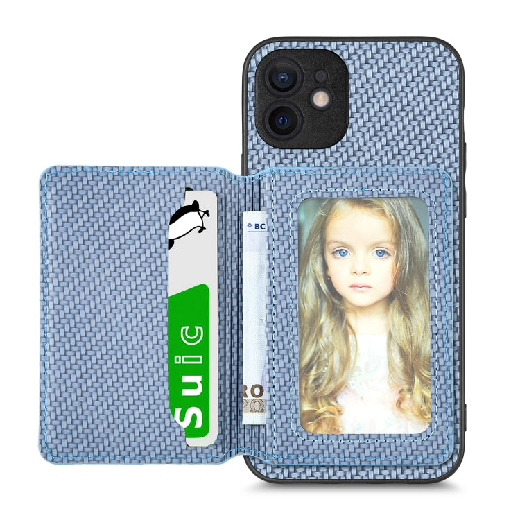 For iPhone 12 Carbon Fiber Magnetic Card Bag Phone Case