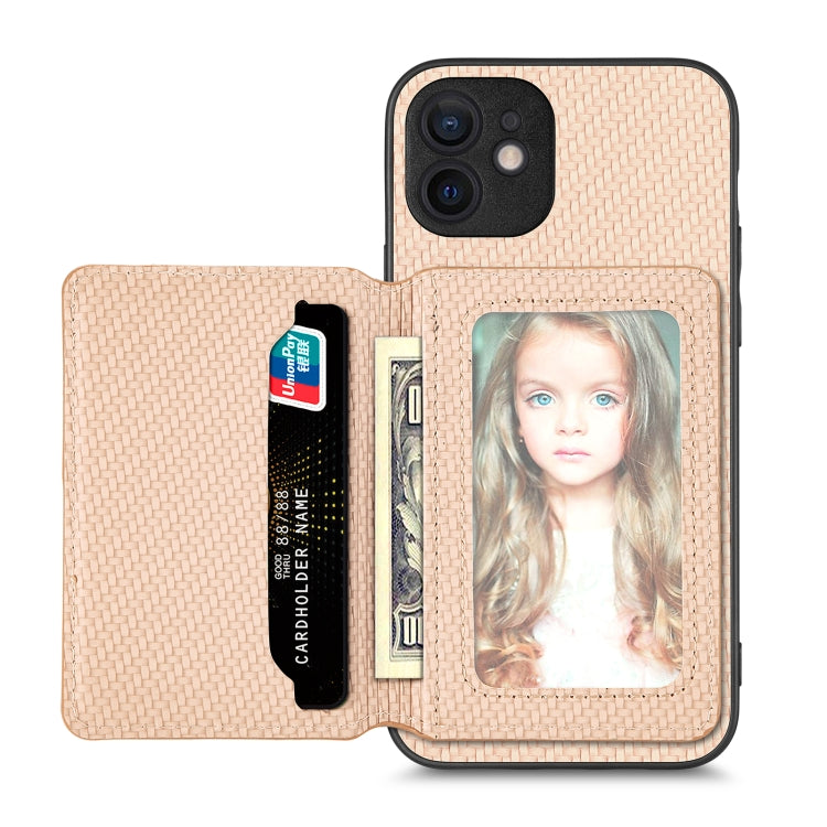 For iPhone 12 Carbon Fiber Magnetic Card Bag Phone Case