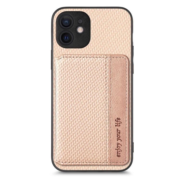 For iPhone 12 Carbon Fiber Magnetic Card Bag Phone Case