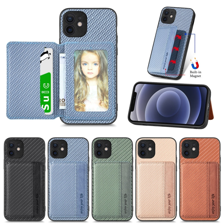 For iPhone 12 Carbon Fiber Magnetic Card Bag Phone Case