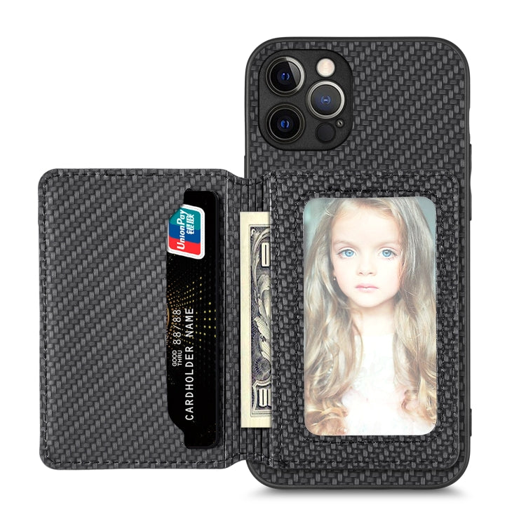 For iPhone 12 Pro Carbon Fiber Magnetic Card Bag Phone Case