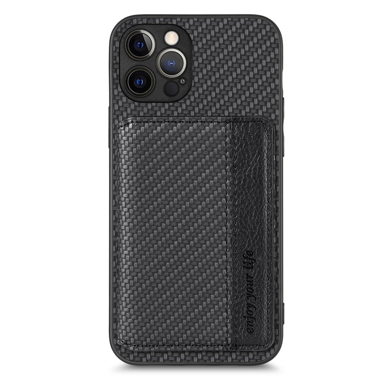 For iPhone 12 Pro Carbon Fiber Magnetic Card Bag Phone Case