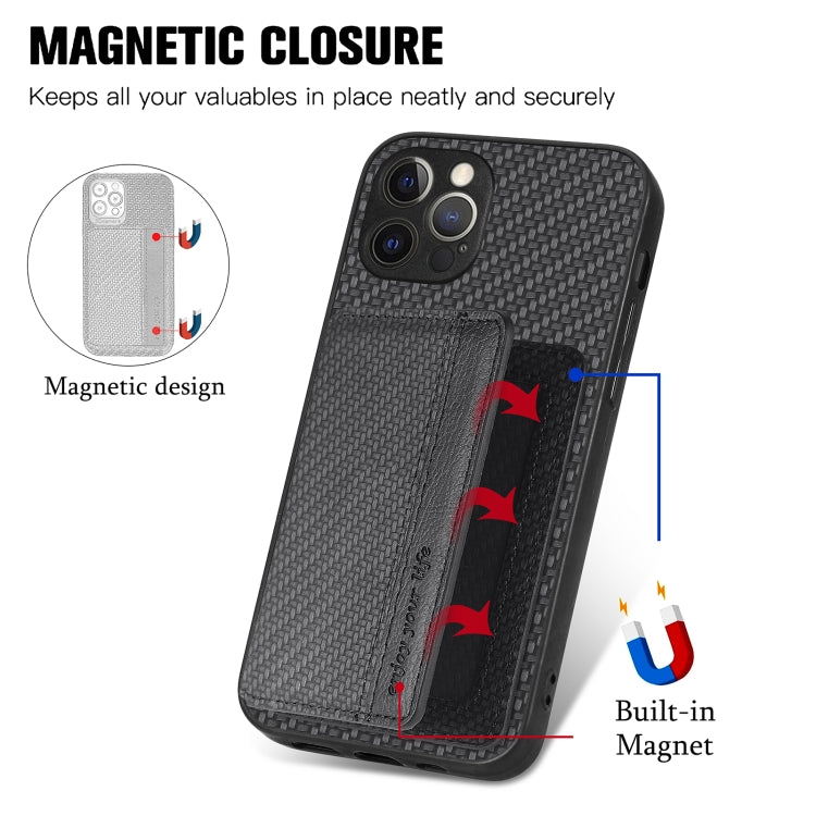 For iPhone 12 Pro Carbon Fiber Magnetic Card Bag Phone Case