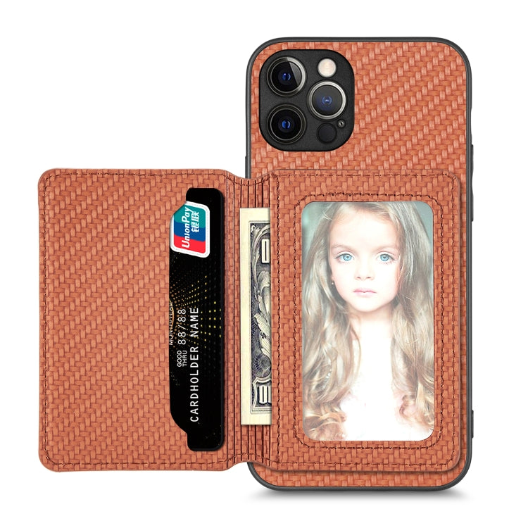 For iPhone 12 Pro Carbon Fiber Magnetic Card Bag Phone Case