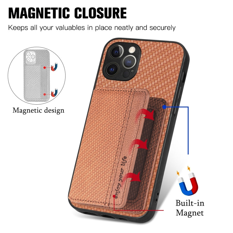 For iPhone 12 Pro Carbon Fiber Magnetic Card Bag Phone Case