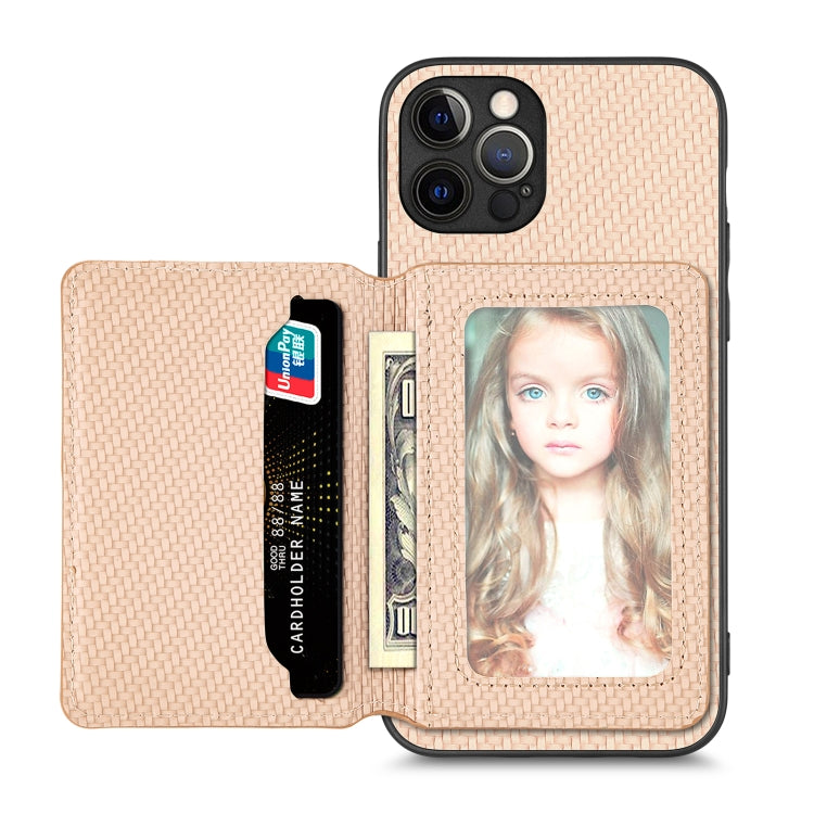 For iPhone 12 Pro Carbon Fiber Magnetic Card Bag Phone Case