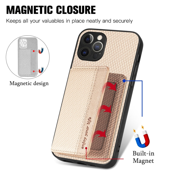 For iPhone 12 Pro Carbon Fiber Magnetic Card Bag Phone Case