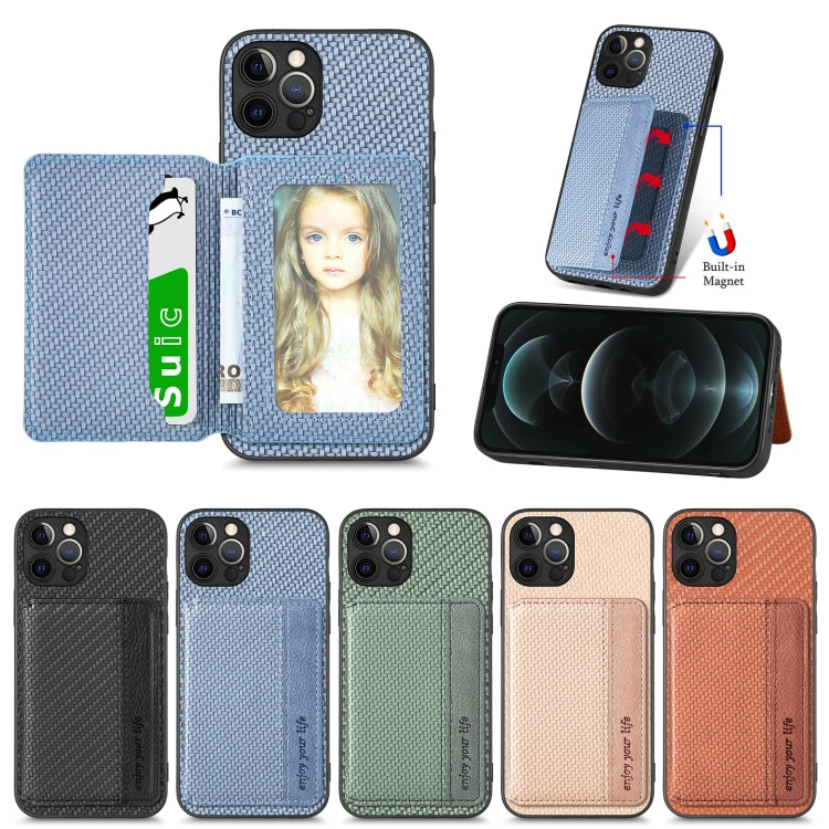 For iPhone 12 Pro Carbon Fiber Magnetic Card Bag Phone Case