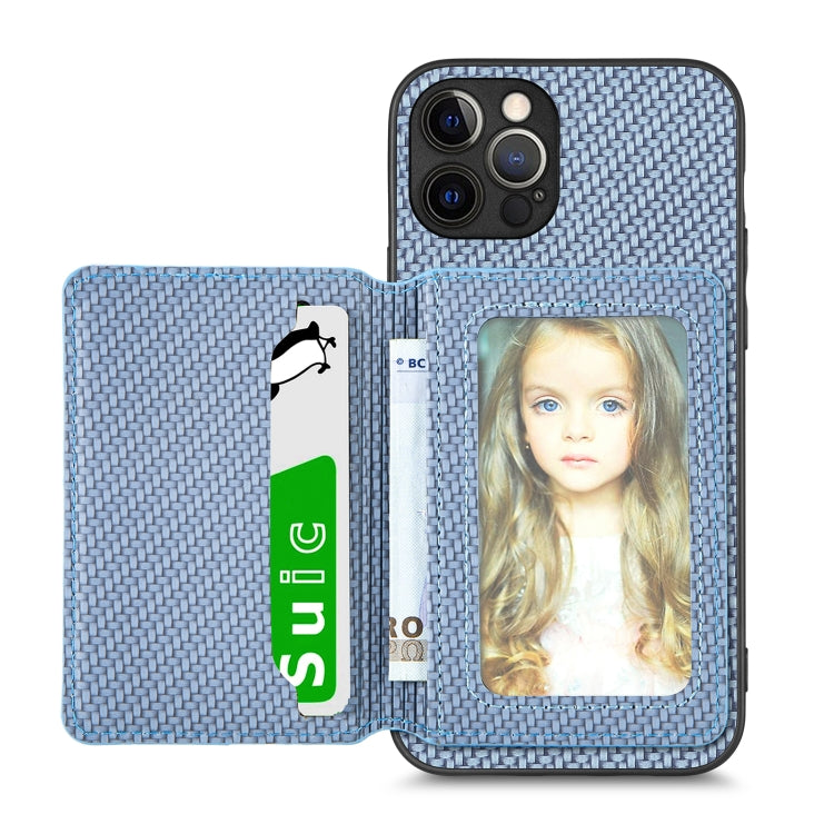 For iPhone 12 Pro Max Carbon Fiber Magnetic Card Bag Phone Case