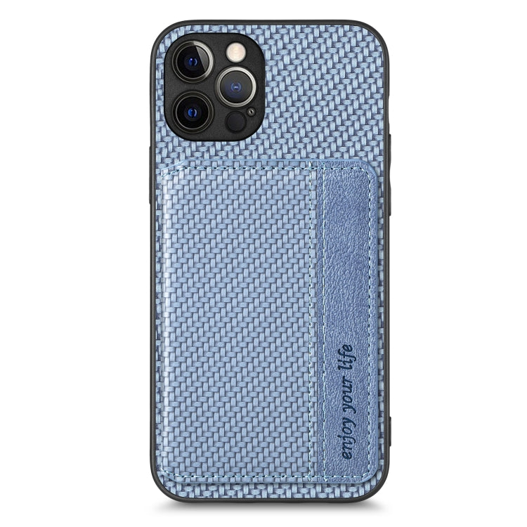 For iPhone 12 Pro Max Carbon Fiber Magnetic Card Bag Phone Case
