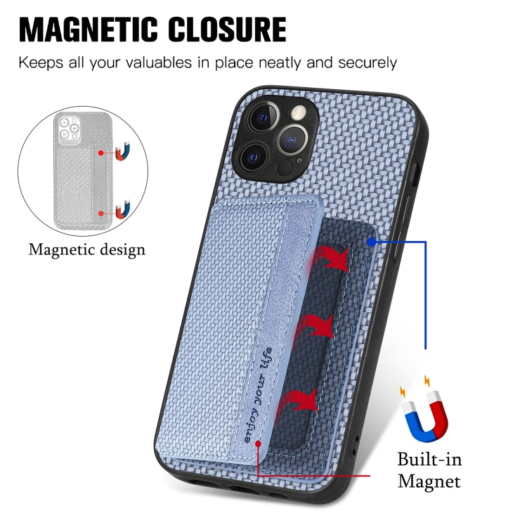 For iPhone 12 Pro Max Carbon Fiber Magnetic Card Bag Phone Case