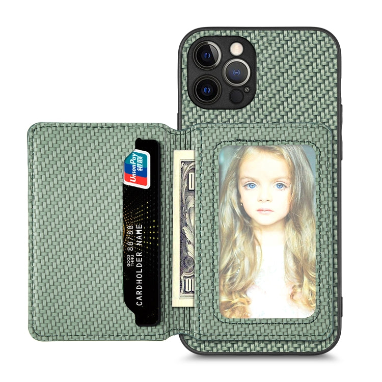 For iPhone 12 Pro Max Carbon Fiber Magnetic Card Bag Phone Case