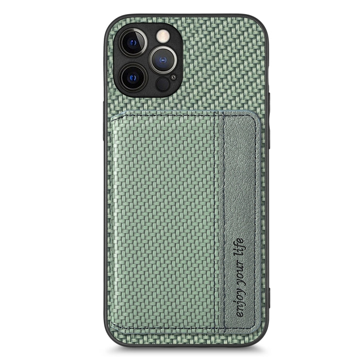 For iPhone 12 Pro Max Carbon Fiber Magnetic Card Bag Phone Case