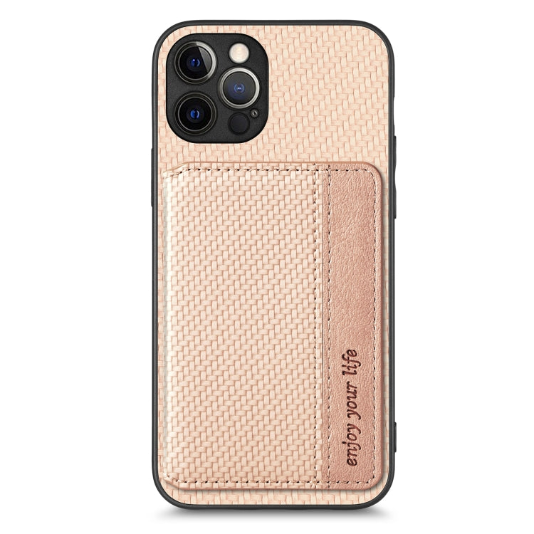 For iPhone 12 Pro Max Carbon Fiber Magnetic Card Bag Phone Case