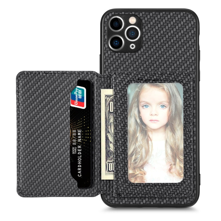 For iPhone 11 Pro Carbon Fiber Magnetic Card Bag Phone Case