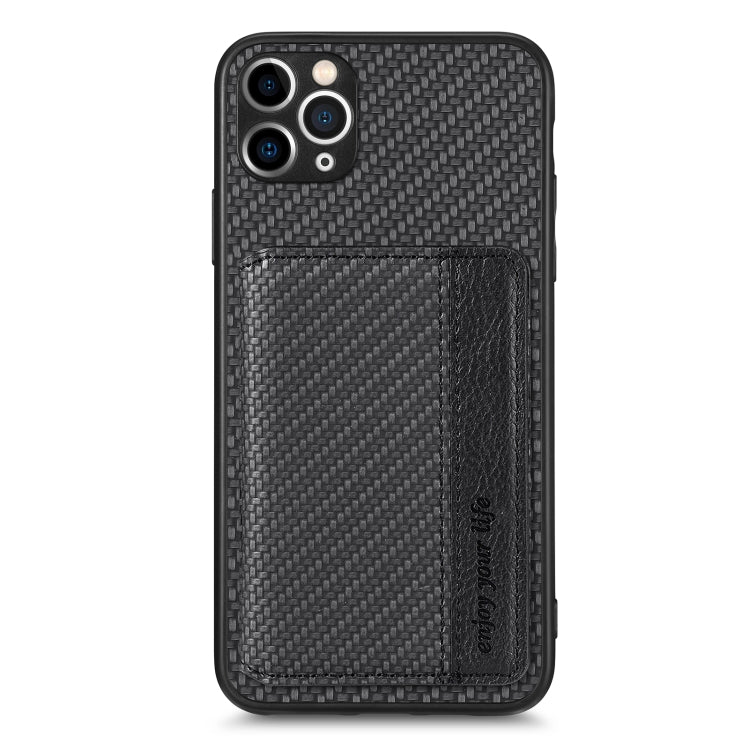 For iPhone 11 Pro Carbon Fiber Magnetic Card Bag Phone Case
