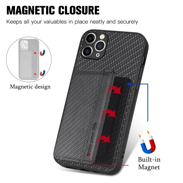For iPhone 11 Pro Carbon Fiber Magnetic Card Bag Phone Case