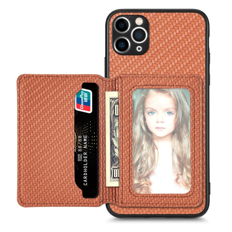 For iPhone 11 Pro Carbon Fiber Magnetic Card Bag Phone Case
