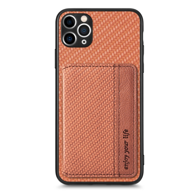 For iPhone 11 Pro Carbon Fiber Magnetic Card Bag Phone Case