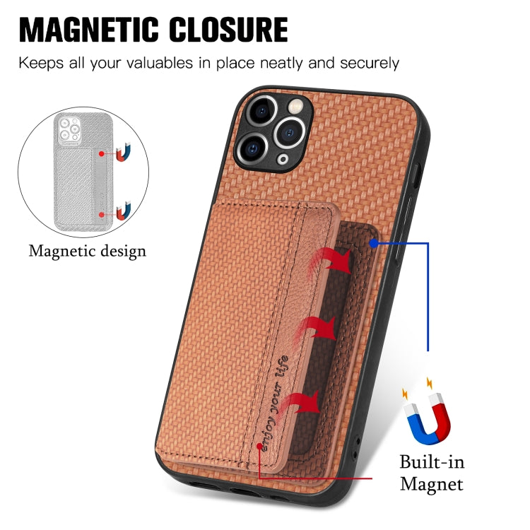 For iPhone 11 Pro Carbon Fiber Magnetic Card Bag Phone Case